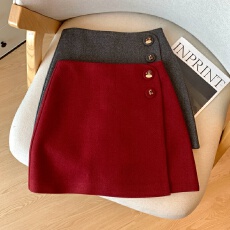 批发已出大货  新年红色穿搭毛呢<b class='q'>半身裙</b>女2025秋冬短裙高腰A字裙短款