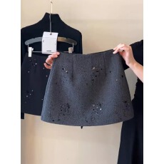批发已出大货 毛呢半身裙短款A字包臀裙钉珠亮片闪闪短裙树纹呢子加厚