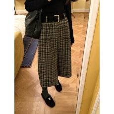 已出大货  高级感粗花呢格子加厚直筒哈伦裤2025冬小个子休闲裤子