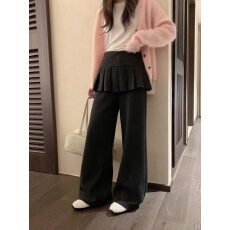 批发已出大货 韩系高腰假两件荷叶边裤2025秋冬新款显瘦加绒<b class='q'>长裤</b><b class='q'>女</b>