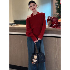 批发已出大货2026超火冬装一整套圣诞节新年红色挂脖毛衣背心两件套装