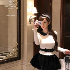 批发已出大货~肌理感娃娃领蝴蝶结上衣女2026春季新款针织打底衫