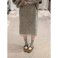 已出大货 咖色亮片半身裙女2025秋冬新高级感轻奢高腰显瘦中长裙