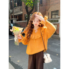 批发已出大货 【静水观石】港风复古V领绑带拼接针织宽松百搭毛衣