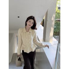 批发已出大货 法式气质翻领双排扣细闪毛衣女秋冬收腰显瘦<b class='q'>长袖</b>上衣