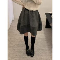 批发已出大货 新款法式中裙气质优雅冬上新A字轻奢格纹拼接毛呢半身裙