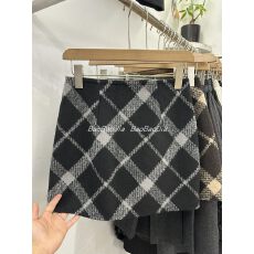 批发已出大货 撞色格纹加厚毛呢半身裙女2025冬季新款防走光a字短裙