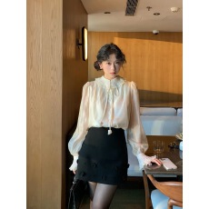 批发法式气质蕾丝翻领星空纱泡泡袖<b class='q'>衬衫</b>女春新款精致内搭<b class='q'>长袖</b>打底上衣