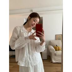 批发26春夏新款polo<b class='q'>娃娃领</b>蕾丝长袖衬衫女高级感百搭宽松衬衣T恤