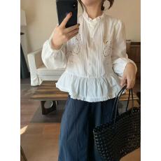 批发2026年韩系chic春季新款时尚百搭甜美重工<b class='q'>刺绣</b>花边宽松显瘦小衫女
