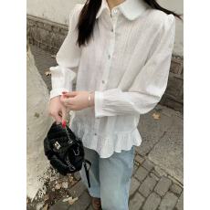 批发新款日系复古木耳边衬衫女秋季新款长袖宽松显瘦设计感上衣
