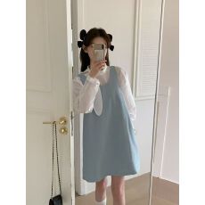 批发2026年春季新款女装俏皮活泼蓝色背带<b class='q'>连衣裙</b>子小<b class='q'>清新</b>甜美可爱