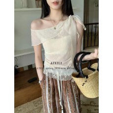 批发设计感小众<b class='q'>不规则</b>蝴蝶结斜领衬衫女2026春季新款法式气质修身上衣