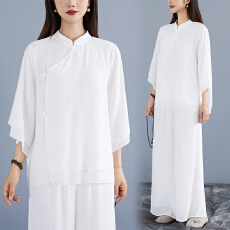 批发实拍 禅修打坐服太极拳练功服女秋季复古棉麻禅意茶服瑜伽服套装