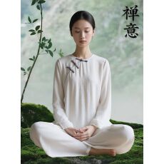 批发非实拍 佛系套装女 中国风瑜伽两件套装居士禅修茶禅服盘扣2件套