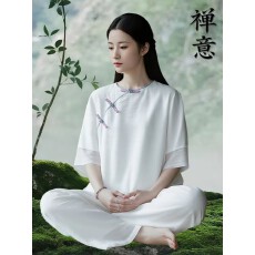 批发非实拍 仙气棉麻瑜伽服夏季禅修服女两件套套装新款禅意居士服