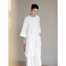 批发非实拍 3件套 初蝉衣新中式国风 宽松薄款禅意茶服气质盘扣套装