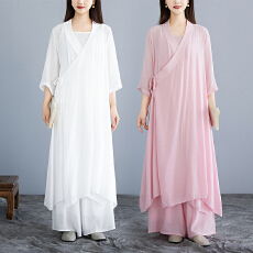 批发实拍 禅意女装文艺复古汉服春 唐装中国风禅修茶服3件套