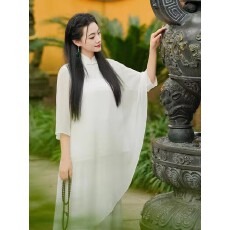 批发非实拍 初蝉飘逸禅意茶服仙气新款女装中式中国风白色套装