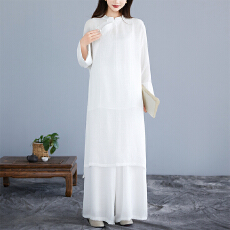 批发实拍 三件套 春装国风禅意茶服宽松斜襟立领长衫套装