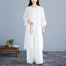 批发实拍 3件套 初蝉衣新中式国风 宽松薄款禅意茶服气质盘扣套装