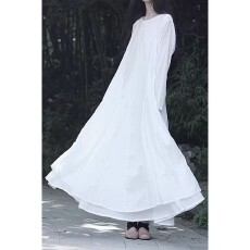 批发春季新款暗黑清冷白色设计感纯棉双层长袖大摆<b class='q'>连衣裙</b>