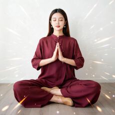 批发修行禅服佛系禅意素衣套装中式苎麻两件套斜襟居士服禅修服