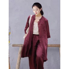 批发修行禅服佛系禅意素衣套装中式苎麻两件套斜襟居士服禅修服