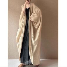 批发飘逸宽松长款开衫防晒微皱肌理扇袖长款大外套