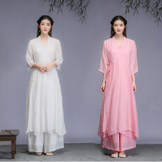 批发实拍 禅意女装文艺复古汉服春 唐装中国风禅修茶服3件套