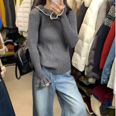 安迪绒#韩系荷叶边设计感针织毛衣女新款修身温柔百搭打底衫上衣