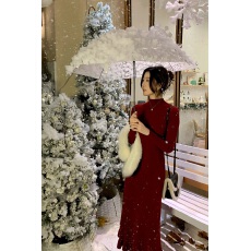 批发包芯纱#新年红色鱼尾裙半高领修身针织裙冬季<b class='q'>气质</b>内搭打底连衣裙