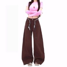 批发学院风设计感直筒牛仔裤女春<b class='q'>秋</b>新款原宿宽松高腰阔腿拖地牛仔裤潮