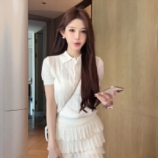 批发白色针织polo领短袖t恤女夏2026年新款设计感学院风miu系冰丝上衣