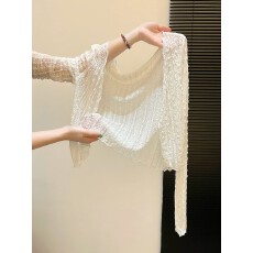 批发水波纹肌理感白色冰丝网纱防晒<b class='q'>开衫</b><b class='q'>女</b>夏吊带裙外搭披肩蕾丝薄罩衫