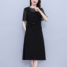 批发高档假俩件韩版<b class='q'>连衣裙</b>2025夏季新款气质名媛时尚洋气显瘦中长裙子