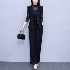 批发高级感<b class='q'>时尚</b>气质套装女2026秋季马甲打底衫阔腿裤减龄穿搭三件套