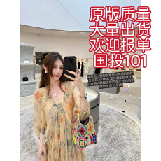 批发钱美西 100<b class='q'>桑蚕丝</b>6米双层用料 黄色碎花宽松真丝新中式<b class='q'>连衣裙</b>夏薄