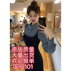 批发一生罗曼海兰花秋冬法式设计感碎花假两件拼接长袖<b class='q'>连衣裙</b>