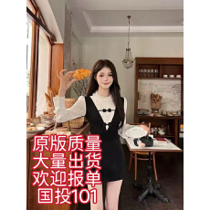 批发画解WAHJU 学姐衣橱 秋冬复古假两件<b class='q'>蕾丝</b>设计修身显瘦撞色<b class='q'>连衣裙</b>