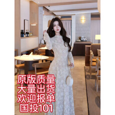 批发木子李的李缕香国韵新中式立领盘扣蕾丝连衣裙收腰大摆内衬加绒