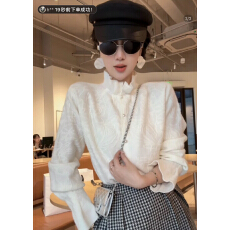 XIAOBAI木耳领长袖冬季优雅短款毛针织衫白色百搭针织气质