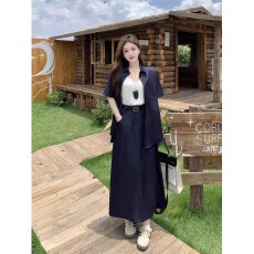 批发大码盐系休闲套装女夏季港风牛仔衬衫胖MM遮肚显瘦<b class='q'>半身裙</b>子两件套