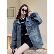 批发美式甜酷风牛仔长袖外套女夏季新款复古BF翻领时尚百搭外搭上衣潮