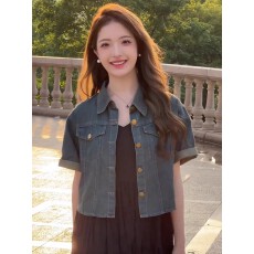 批发百搭时尚短袖牛仔衬衫女2025<b class='q'>夏</b>季新款休闲上衣披肩坎肩小外套薄款