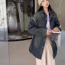 批发秋冬中长款时尚渐变<b class='q'>牛仔</b>外套女2025冬季新款宽松显瘦加绒保暖<b class='q'>衬衫</b>