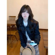 批发美式复古蓝色牛仔外套女2026新款春秋休闲翻领小个子短款<b class='q'>夹克</b>上衣