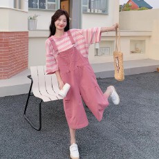 批发粉色学院风盐甜系穿搭连衣裙小个子女夏新款休闲减龄百搭<b class='q'>背带裤</b>