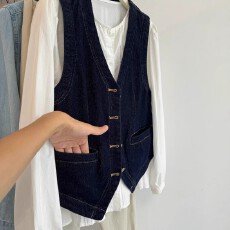 批发日系<b class='q'>衬衫</b>叠穿<b class='q'>牛仔</b>马甲背心女装2026春秋季小个子气质马夹上衣短款