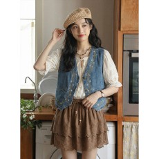 批发复古重工刺绣<b class='q'>牛仔</b><b class='q'>马甲</b><b class='q'>背心</b>女夏季无袖坎肩叠穿<b class='q'>马夹</b>上衣潮